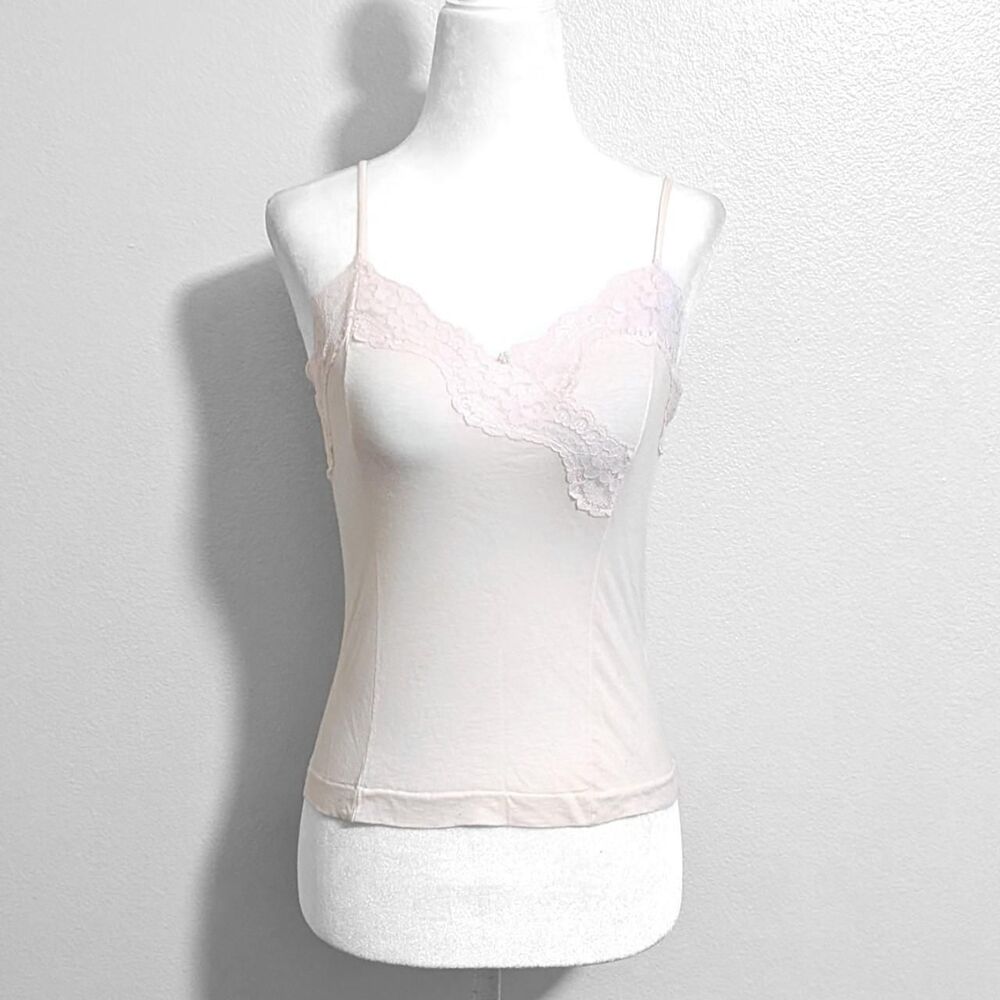 Vintage Vive La Différence Cream & Pale Pink Lace Cami Top | Size M